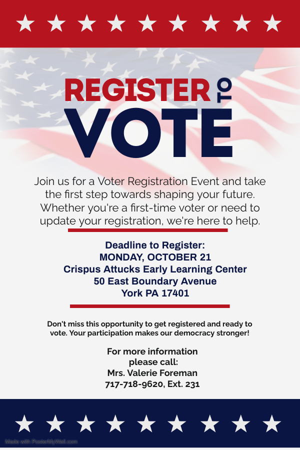 Register to Vote here at Crispus Attucks York 2024, York PA Voter Registration Location