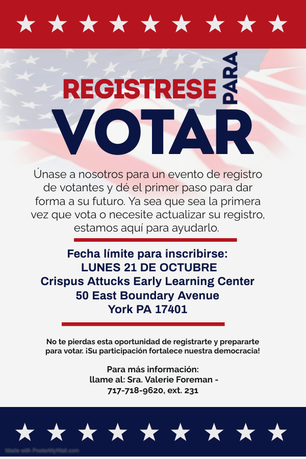 Register to Vote here at Crispus Attucks York 2024, York PA Voter Registration Location