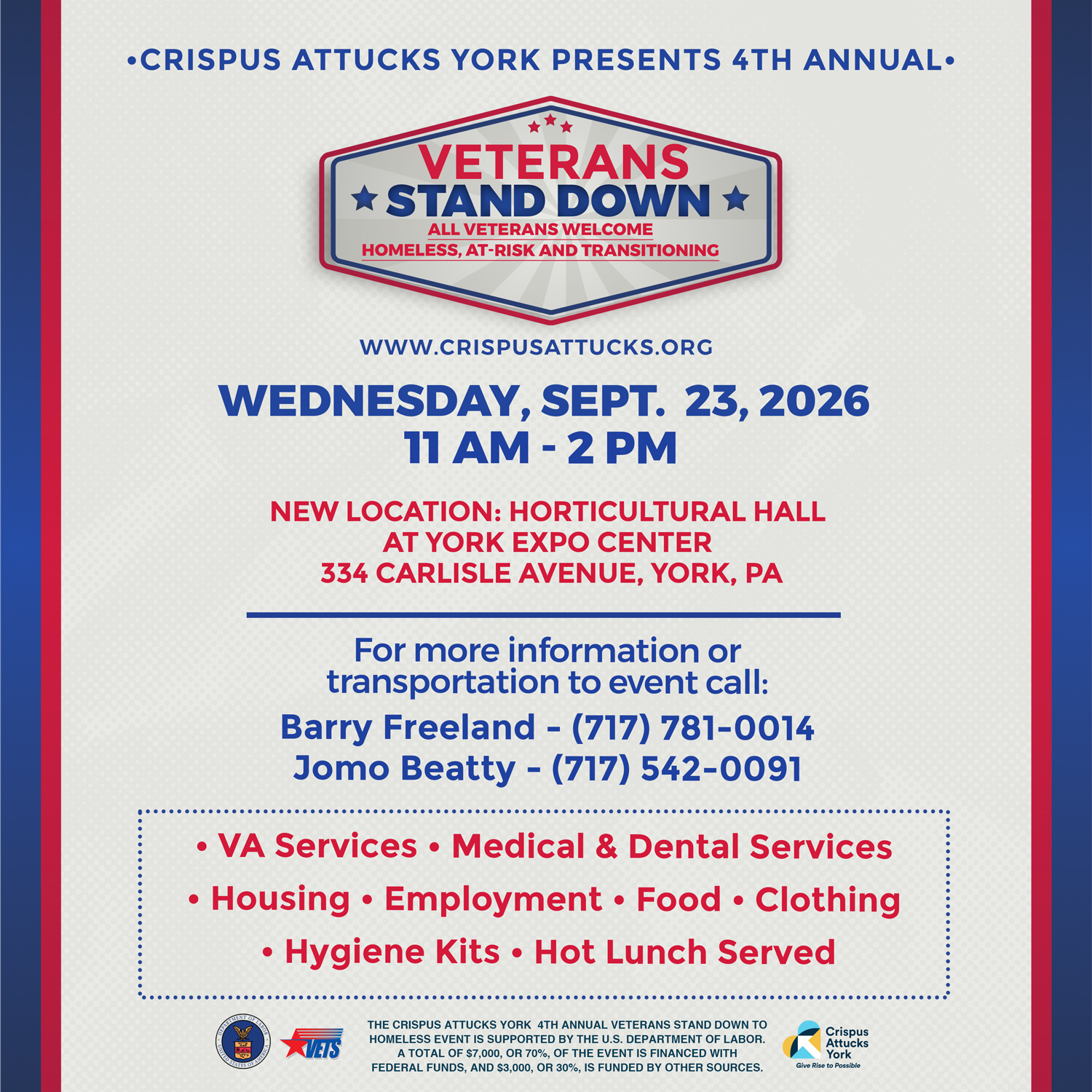 Crispus Attucks York, 4th Annual Veterans Stand Down Event, for Veterans experiencing homelessness, York County PA, 2026