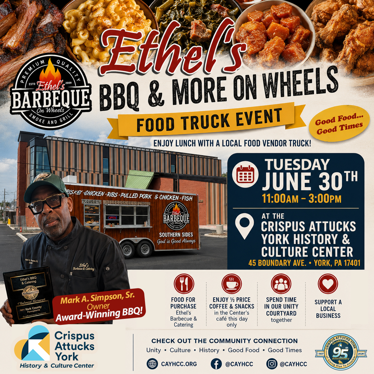 Crispus Attucks York History & Culture Center, Food Truck Event, Ethel's BBQ & More on Wheels, Crispus Attucks York 2026